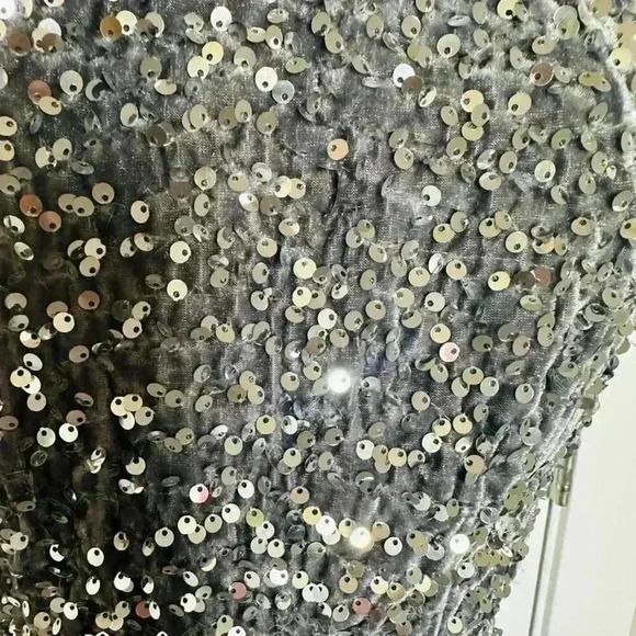 Saints and Secrets Silver Sequin Mini Dress Strappy Back Size Small - Picture 2 of 7